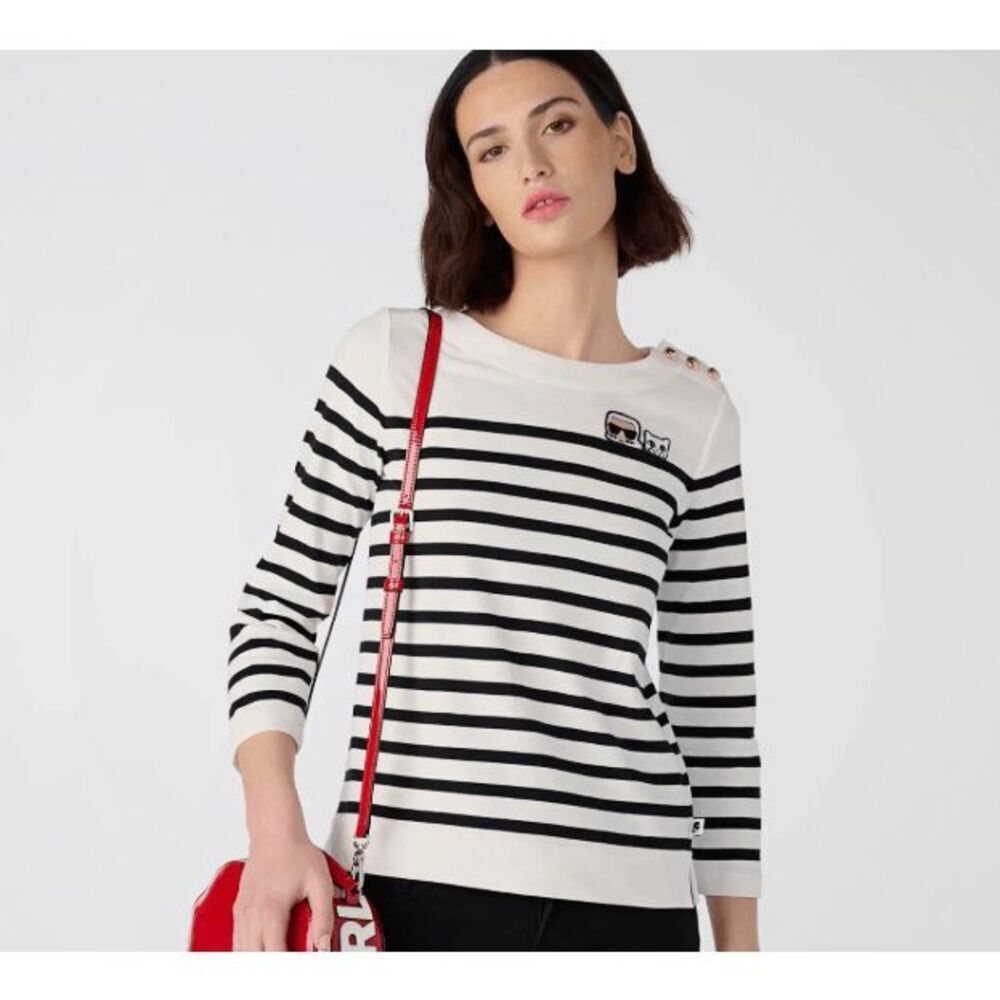 NWT Karl Lagerfeld Karl & Choupette Cotton Signature Striped Top Size‎ Large